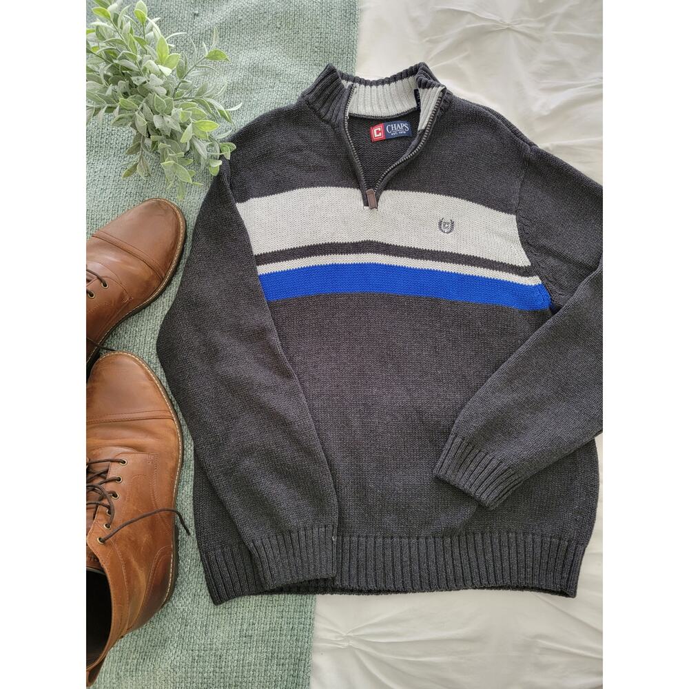Chaps Men's pullover half zip knit gray sweater XL